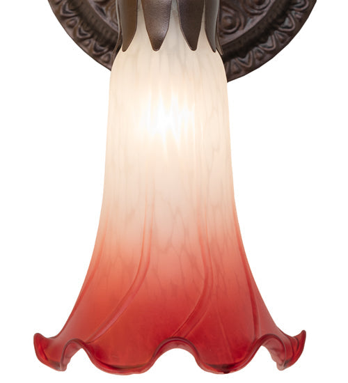 Meyda Lighting Tiffany Pond Lily 5" Mahogany Bronze Wall Sconce With Pink & White Shade Glass