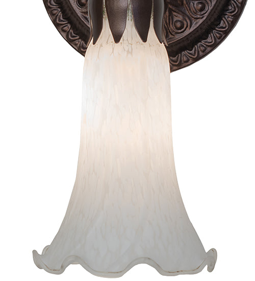 Meyda Lighting Tiffany Pond Lily 5" Mahogany Bronze Wall Sconce With White Shade Glass