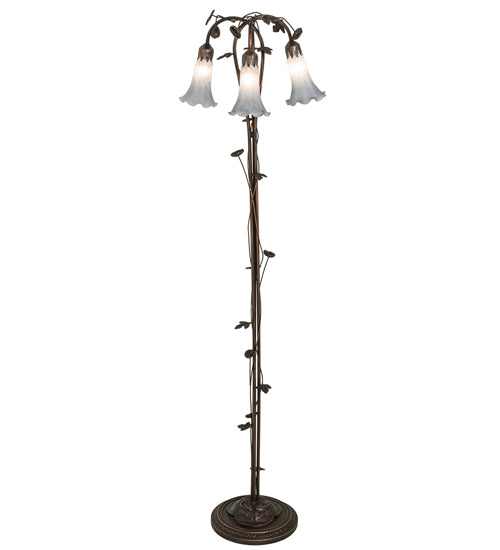 Meyda Lighting Tiffany Pond Lily 58" 3-Light Mahogany Bronze Floor Lamp With Grey Shade Glass