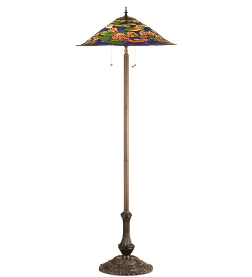 Meyda Lighting Tiffany Pond Lily 64" 3-Light Mahogany Bronze Floor Lamp With Multi-Colored Stained Shade Glass