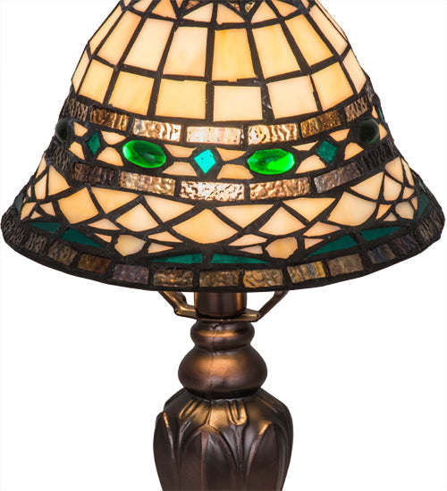 Meyda Lighting Tiffany Roman 15" Mahogany Bronze Mini Table Lamp With Multi-Colored Shade Glass