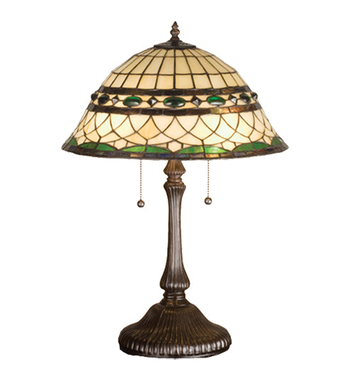 Meyda Lighting Tiffany Roman 23" 2-Light Mahogany Bronze Table Lamp With Multi-Colored Shade Glass