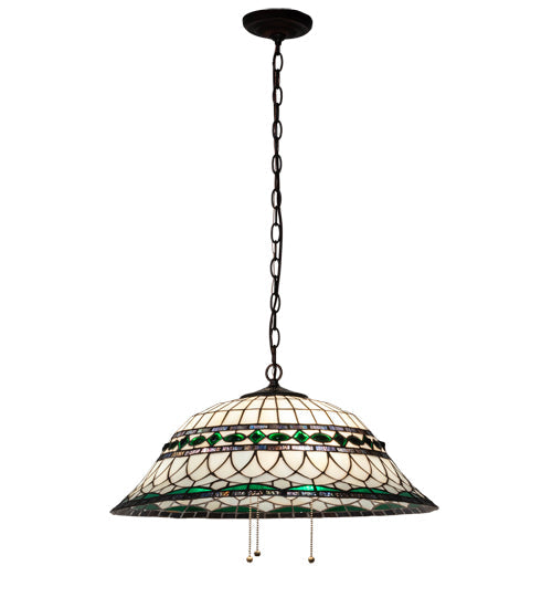 Meyda Lighting Tiffany Roman 24" 3-Light Mahogany Bronze Pendant Light With Green & Beige Stained Shade Glass