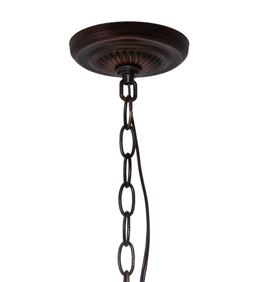 Meyda Lighting Tiffany Roman 37303 24" 3-Light Mahogany Bronze Pendant Light With Green & Beige Stained Shade Glass