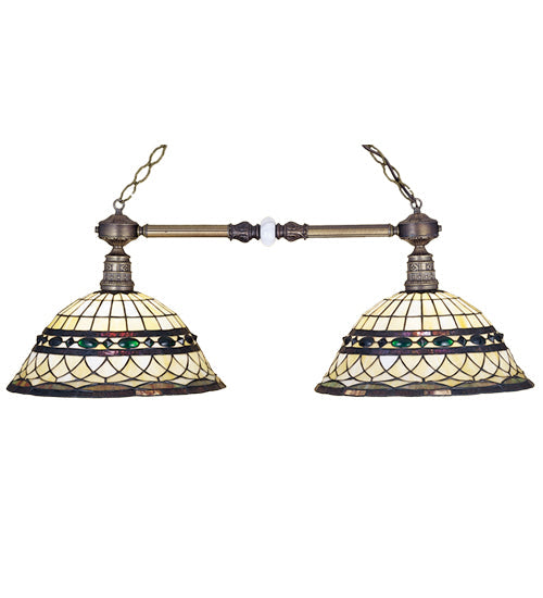 Meyda Lighting Tiffany Roman 38" 2-Light Mahogany Bronze Island Pendant Light With Multi-Colored Shade Glass