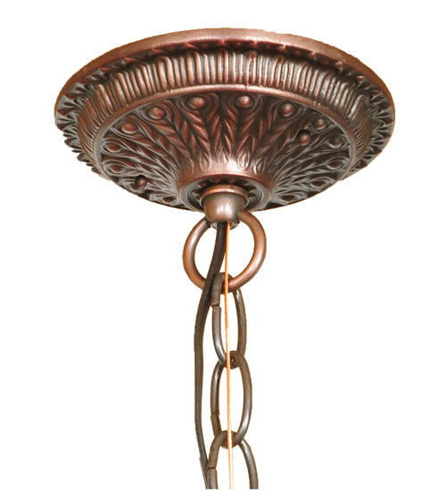 Meyda Lighting Tiffany Roman 45" 3-Light Mahogany Bronze Pendant Light With Multi-Colored Shade Glass