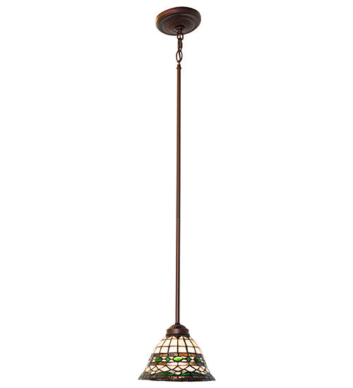 Meyda Lighting Tiffany Roman 8" Mahogany Bronze Mini Pendant Light With Multi-Colored Stained Shade Glass