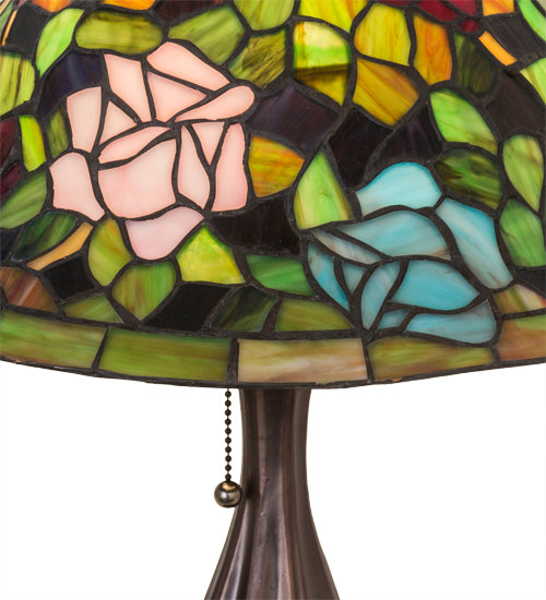 Meyda Lighting Tiffany Rosebush 26489 19" Mahogany Bronze Table Lamp With Multi-Colored Stained Shade Glass