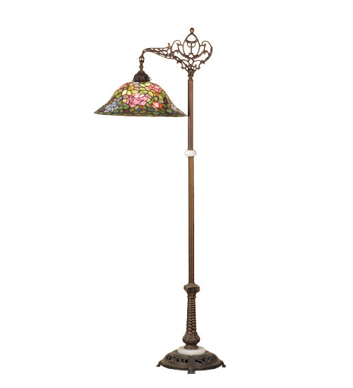 Meyda Lighting Tiffany Rosebush 59" Mahogany Bronze Bridge Arm Floor Lamp With Multi-Colored Shade Glass