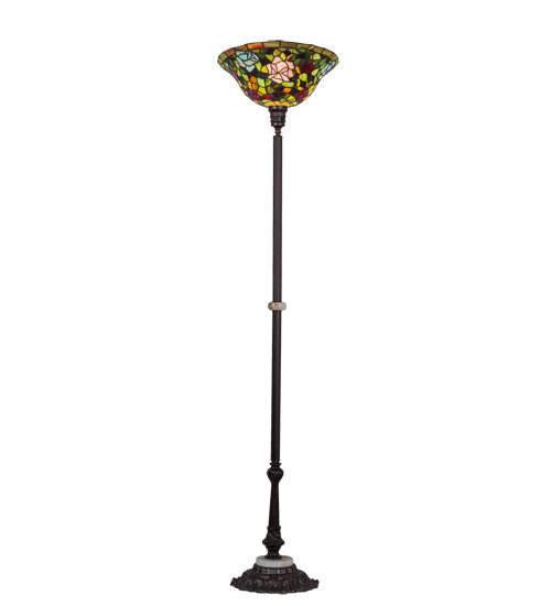 Meyda Lighting Tiffany Rosebush 68" Mahogany Bronze Torchiere Floor Lamp With Multi-Colored Shade Glass