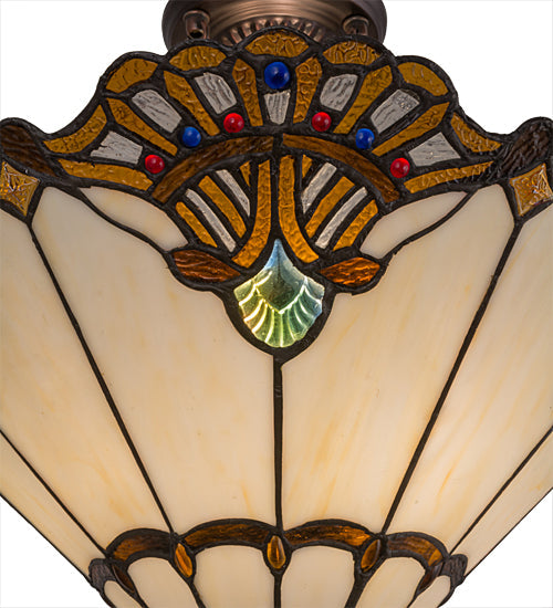 Meyda Lighting Tiffany Shell With Jewels 20" 3-Light Mahogany Bronze Inverted Pendant Light With Multi-Colored Shade Glass