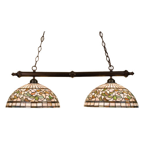 Meyda Lighting Tiffany Turning Leaf 39" 2-Light Mahogany Bronze Island Pendant Light With Multi-Colored Shade Glass