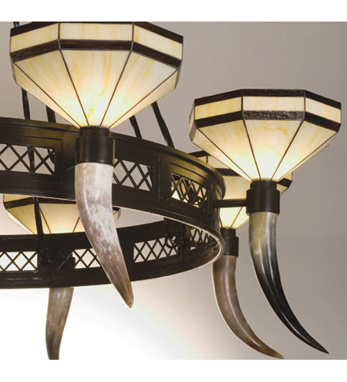 Meyda Lighting Topridge 72" 8-Light Timeless Bronze Chandelier With Bone Beige Shade Glass