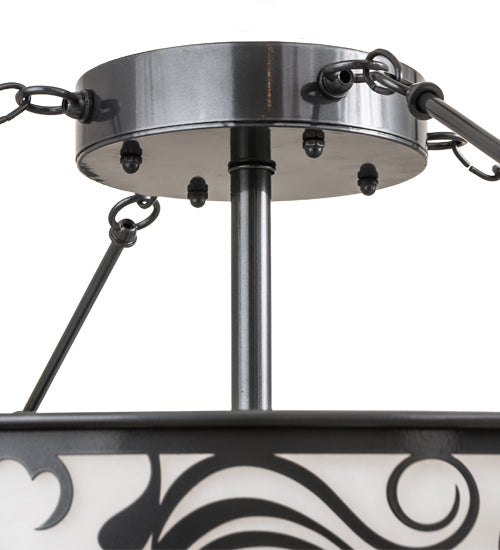 Meyda Lighting Toulouse 36" 13-Light Charcoal Grey Personalized Monogram Inverted Pendant Light With White Angelwing Idalight Shade Glass