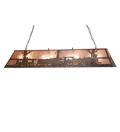 Meyda Lighting Train 17" 11-Light Antique Coppper Island Pendant Light With Silver Mica Shade Glass