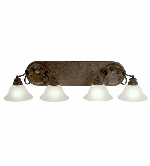 Meyda Lighting Trea 36" 4-Light Gilded Tobacco Vanity Light With White Faux Alabaster Shade Glass