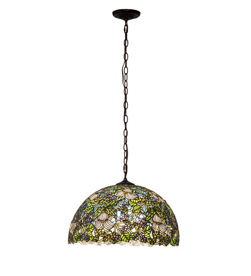 Meyda Lighting Trillium & Violet 20" 3-Light Mahogany Bronze Pendant Light With Multi-Colored Shade Glass