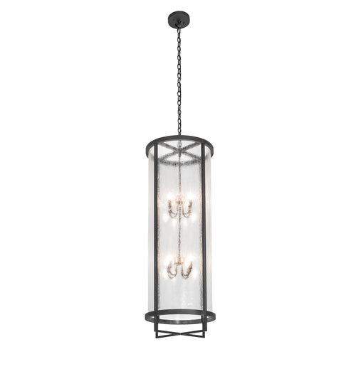 Meyda Lighting Tryon 18" 8-Light Old Wrought Iron Pendant Light With Clear Seeded Shade Glass