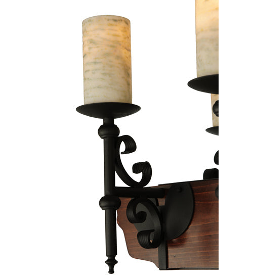Meyda Lighting Tudor 60" 15-Light LED Wrought Iron Island Chandelier With White Jadestone Shade