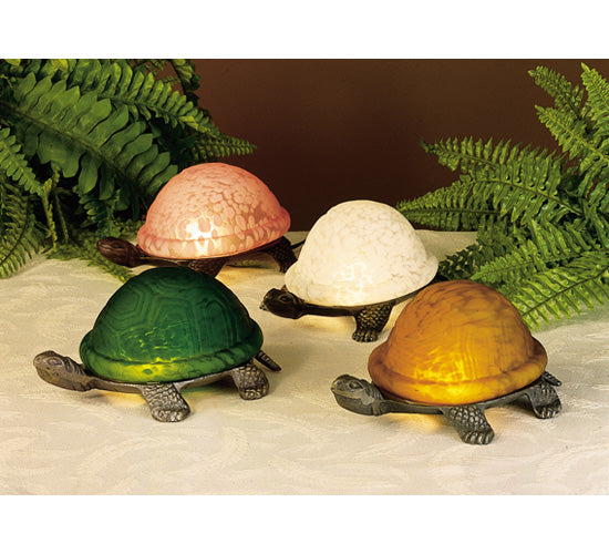 Meyda Lighting Turtle 4" Metal Brass Base Accent Table Lamp With White Carapace Shade Glass