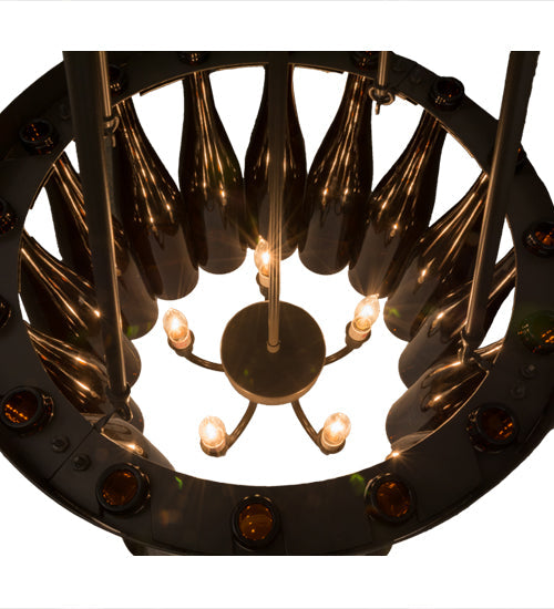 Meyda Lighting Tuscan Vineyard 17" 5-Light Timeless Bronze Estate Chandelier With 16 Amber Wine Bottle Shade Glass