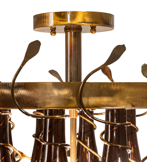 Meyda Lighting Tuscan Vineyard 19" 5-Light Light Burnished Transparent Gold Estate Chandelier With 16 Amber Wine Bottles Shade Glass