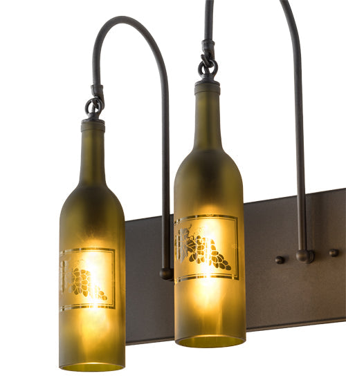 Meyda Lighting Tuscan Vineyard 24" 3-Light Textured Black Wall Sconce With Green & Black Etched Grapes Wine Bottle Shade Glass