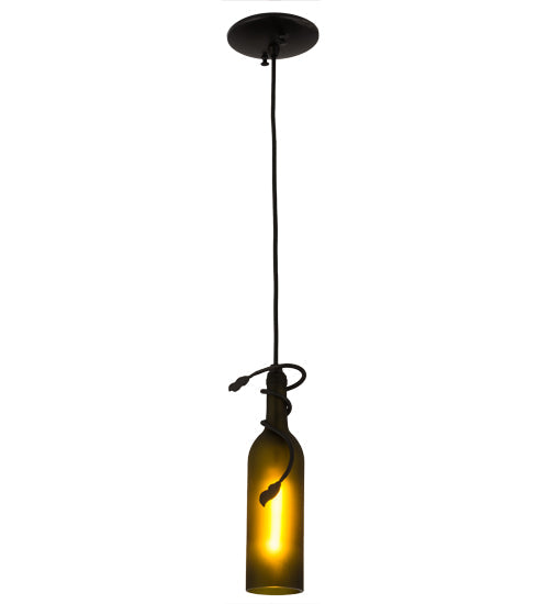 Meyda Lighting Tuscan Vineyard 3" Textured Black Mini Pendant Light With Frosted Green Wine Bottle Shade Glass