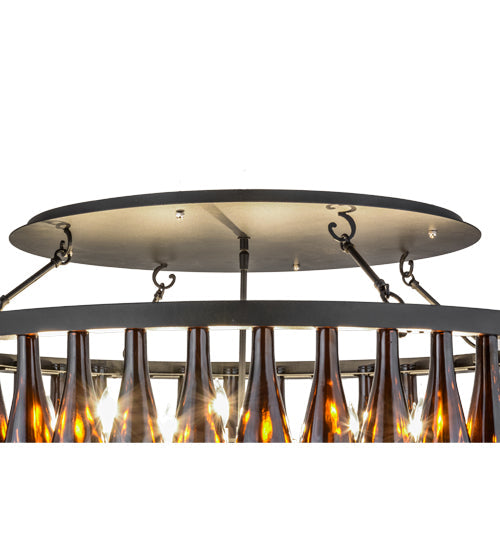 Meyda Lighting Tuscan Vineyard 38" 12-Light Textured Black Chandelier With Amber Wine Bottle Shade Glass