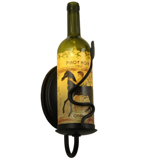 Meyda Lighting Tuscan Vineyard 4" Textured Black Personalized Wall Sconce With Wine Bottle Shade Glass