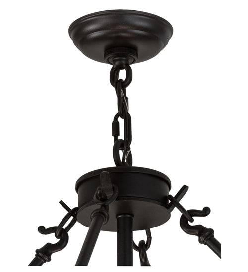 Meyda Lighting Tuscan Vineyard 48" 6-Light Textured Black Estate Chandelier With 44 Green Wine Bottle Shade Glass