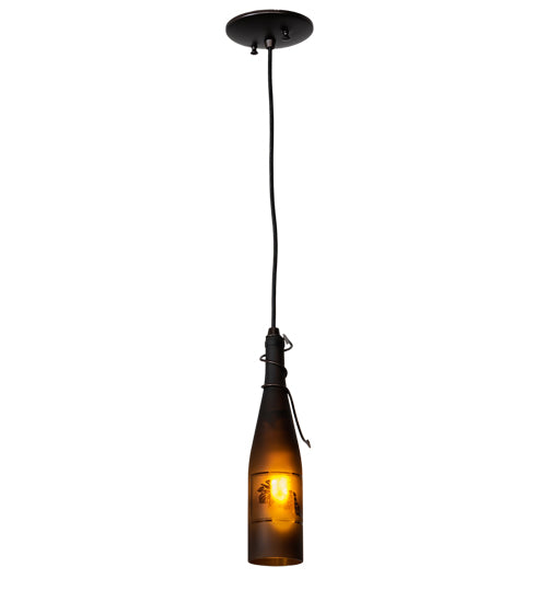 Meyda Lighting Tuscan Vineyard 5" Mahogany Bronze Mini Pendant Light With Amber Wine Bottle Shade Glass