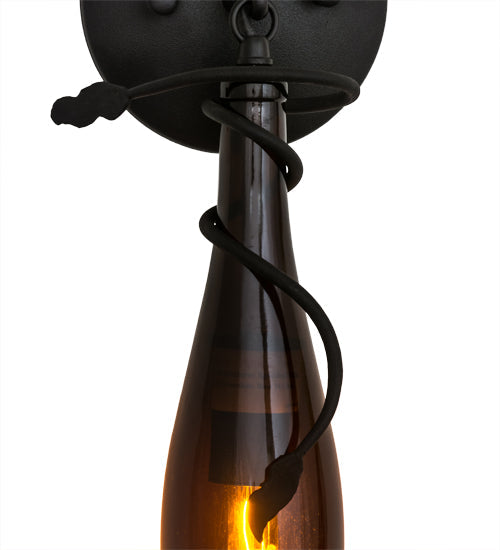 Meyda Lighting Tuscan Vineyard 6" Black Wall Sconce With Amber Wine Bottle Shade Glass