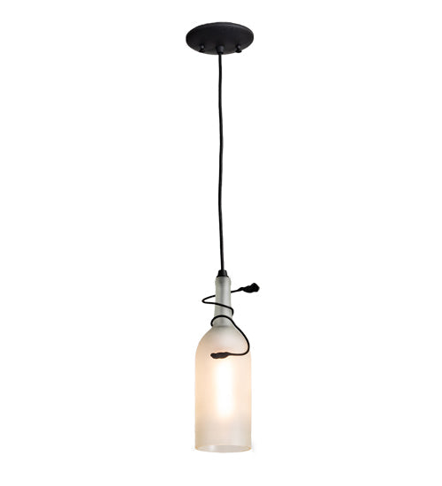 Meyda Lighting Tuscan Vineyard 71220 5" Black Mini Pendant Light With Frosted White Wine Bottle Shade Glass