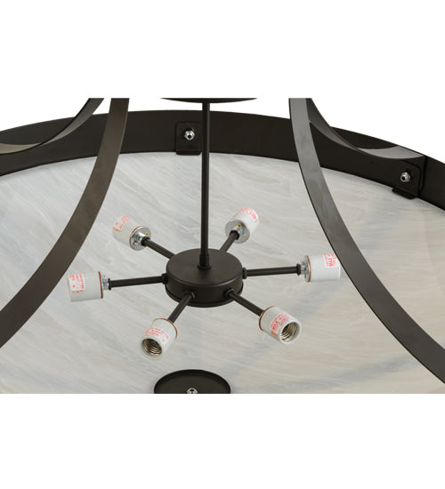 Meyda Lighting Urban 36" 6-Light Oil Rubbed Bronze Spoked Semi-flush Mount Ceiling Light With Beige Shade Glass