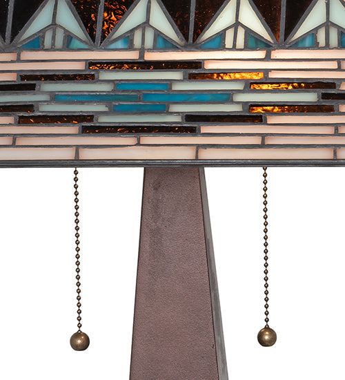 Meyda Lighting Valencia Mission 24" 2-Light Mahogany Bronze Table Lamp With Multi-Colored Stained Shade Glass