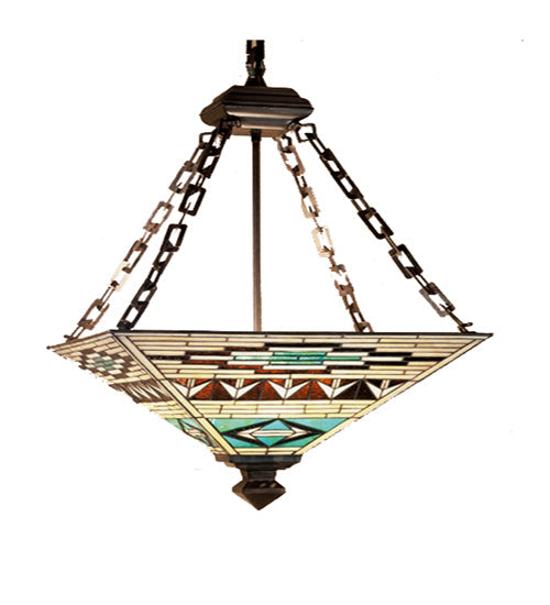 Meyda Lighting Valencia Mission 24" 4-Light Mahogany Bronze Inverted Pendant Light With Multi-Colored Shade Glass