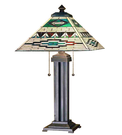 Meyda Lighting Valencia Mission 47598 24" 2-Light Mahogany Bronze Table Lamp With Multi-Colored Stained Shade Glass