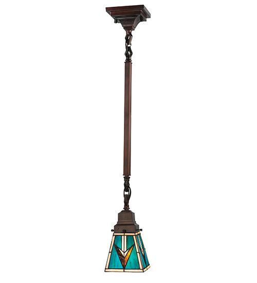 Meyda Lighting Valencia Mission 48974 5"Sq Mahogany Bronze Mini Pendant Light With Multi-Colored Stained Shade Glass