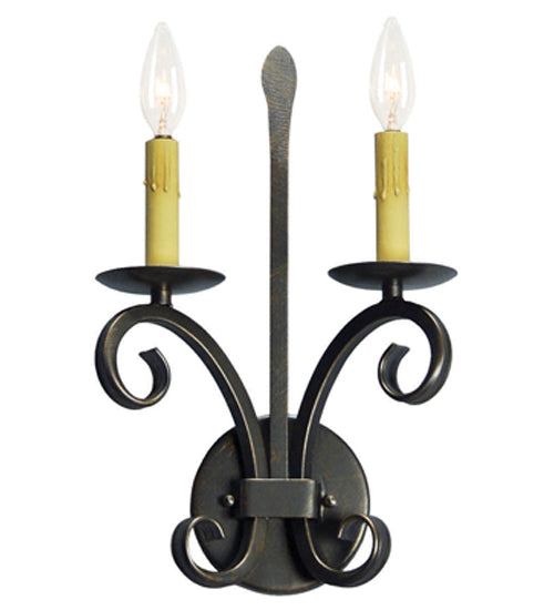 Meyda Lighting Valetta 8" 2-Light Rustic Iron Wall Sconce With Amber Faux Candlelight