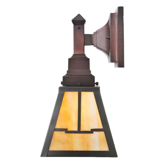 Meyda Lighting Valley View 6" Craftsman Brown on Brass Wall Sconce With Beige Shade Glass