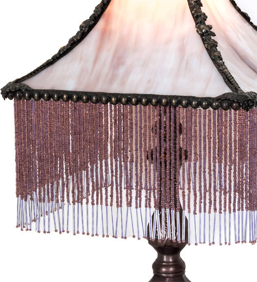 Meyda Lighting Victoria 21" Mahogany Bronze Table Lamp With Pink Shade Glass