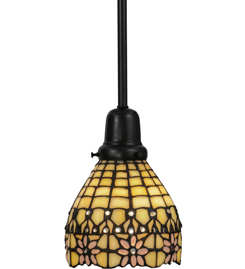 Meyda Lighting Victorian Flourish 27" 2-Light Craftsman Brown Island Pendant Light With Pink and Beige Shade Glass