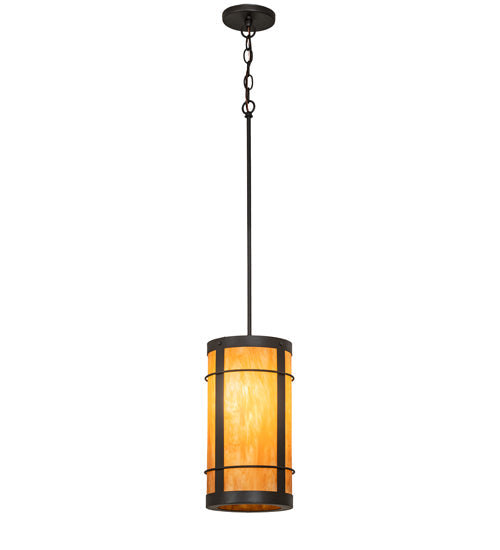 Meyda Lighting Villa 8" Wrought Iron Mini Pendant Light With Ambra Siena Idalight Shade