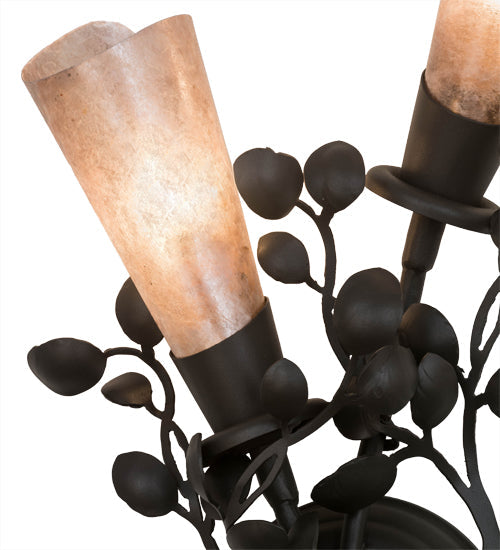 Meyda Lighting Vinca Vine 10" 2-Light Wrought Iron Wall Sconce With Silver Mica Shade Glass