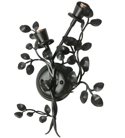 Meyda Lighting Vinca Vine 15" 2-Light Textured Black Wall Sconce With Silver Mica Shade Glass