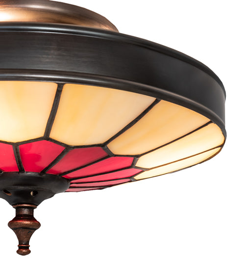 Meyda Lighting Vincent 10" 3-Light Craftsman Brown Honeycomb Flush Mount Light With Red & Beige Shade Glass