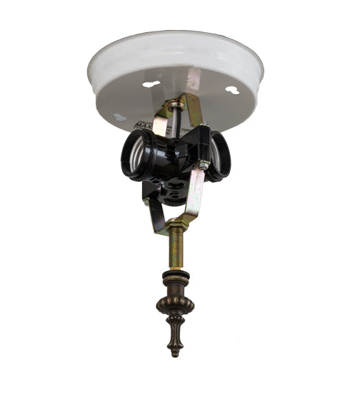 Meyda Lighting Vincent 15" 3-Light Craftsman Brown Flush Mount Light With Beige Iridescent Art Shade Glass