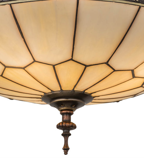 Meyda Lighting Vincent 15" 3-Light Craftsman Brown Highlighted Flush Mount Light With Beige Art Shade Glass