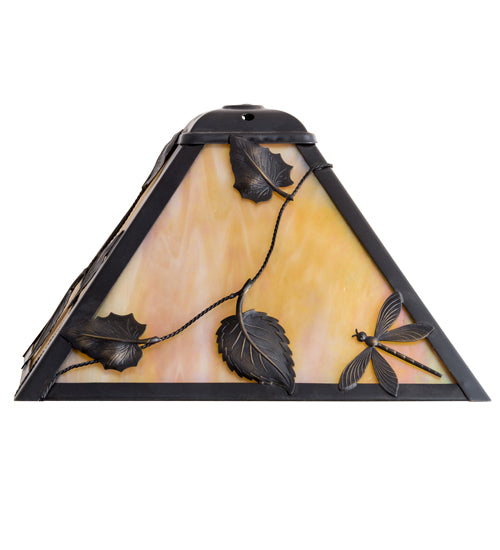 Meyda Lighting Vine Leaf 13" Craftsman Brown Frame With Beige Iridescent Shade Glass